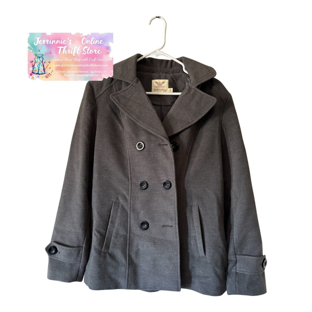 Faded Glory Womens Charcoal Gray Hooded Pea Coat Jacket Size M 8-10 FGOL45314